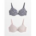 Navy Animal Print & Pink Marl Plunge T-Shirt Bra 2 Pack 38B