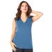Plus Size Women's Ultrasmooth® Fabric V-Neck Tank by Roaman's in Dusty Indigo (Size 12) Top Stretch Jersey Sleeveless Tee