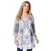 Plus Size Women's V-Neck Printed Tunic by Roaman's in Black Animal Medallion (Size 30/32)