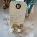 Anthropologie Jewelry | Anthropologie Sporty Pearl Charm Earrings | Color: Gold/White | Size: Os