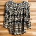 American Eagle Outfitters Tops | 3/$15 American Eagle Outfitters Dark Floral Boho Casual Blouse | Color: Black/Cream | Size: S