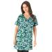 Plus Size Women's Short-Sleeve V-Neck Ultimate Tunic by Roaman's in Deep Lagoon Paisley (Size M) Long T-Shirt Tee