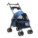 Pet Stroller Pushchair Dog Cat Pram Carriage Foldable Cart, Travel Carrier Pet Dog Strollers for Small Dogs, Pet Cat Dog Stroller with Cup Holder Tray, Adjustable Handle (Color : Blue)