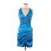 Arden B. Cocktail Dress - Mini V-Neck Sleeveless: Blue Print Dresses - New - Women's Size 6