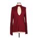 Haute Hippie Long Sleeve Blouse: Burgundy Solid Tops - Women's Size Large