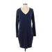 Athleta Casual Dress - Sheath V-Neck Long sleeves: Blue Print Dresses - Women's Size Small