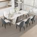 Corrigan Studio® 9-Piece Stone Dining Table Set w/ 8 Faux Leather Dining Chairs Wood/Metal in Gray/White/Black | Wayfair