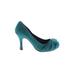 Wild Diva Heels: Slip On Stilleto Cocktail Party Teal Solid Shoes - Women's Size 5 1/2 - Round Toe