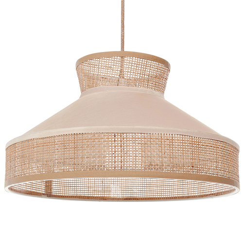 Hängelampe Beige und Naturfarben Rattan mit Samt 1-Flammig Kegelform Modern Boho Wohnzimmer Esszimmer Beleuchtung Ausstattung Pendelleuchte