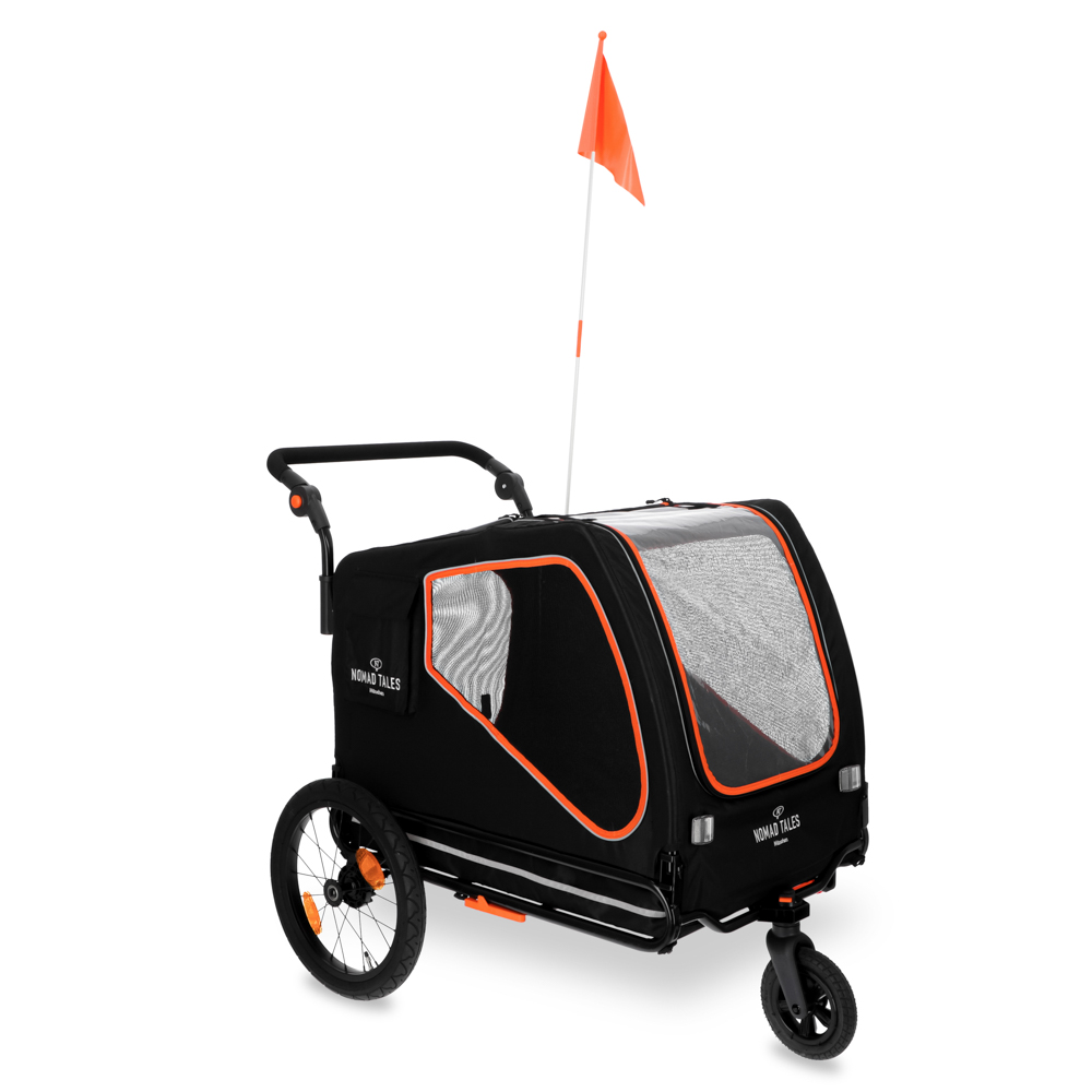 Remorque à vélo Nomad Tales Spirit, ébène / mandarine pour chien - L 145 x l 72 x H 102 cm, jusqu'à 45 kg