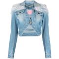 Sequin-embellished Cropped Denim Jacket - Blue - Elisabetta Franchi Jackets