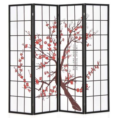 Costway 4-Panel Japanese Style Folding Room Divider with Elegant Plum - See Details