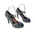 Coach Shoes | Coach Shawna Teal Green Blue Snake Leather Peep Toe Pumps Shawna Women Size 6.5 | Color: Green | Size: 6.5