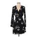 Lush Casual Dress - Mini Plunge Long sleeves: Black Floral Dresses - Women's Size Small