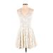 Ark & Co. Casual Dress - A-Line Plunge Sleeveless: Ivory Dresses - Women's Size Small