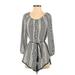 Ecote Romper Keyhole Long sleeves: Gray Print Rompers - Women's Size Small