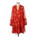 Vince Camuto Cocktail Dress - Mini V Neck 3/4 sleeves: Red Floral Dresses - Women's Size X-Small