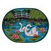 Blue/Green 36 x 24 x 1.5 in Kitchen Mat - Peking Handicraft Swans w/ Lotus Flower Wool Hook Rug Natural Fiber | 36 H x 24 W x 1.5 D in | Wayfair