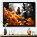 Gracie Oaks Villagio Orange Grey Butterfly Fluttering Grace On Canvas Print Metal in Gray/Orange | 16 H x 32 W x 1 D in | Wayfair