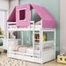 Harper Orchard Calandre Twin Over Twin Wood Bunk Bed Wood Bed w/ Tent, Ladder & 2 Drawers in Pink | 91 H x 42 W x 79 D in | Wayfair