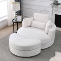 Lounge Chair - Hokku Designs Prabhav 51" Wide Swivel Lounge Chair & Ottoman Linen/Fabric in Brown | 33 H x 51 W x 51 D in | Wayfair