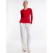 Women's Long Sleeve Rib Peplum Knit Top in Fiery Red / L | BCBGMAXAZRIA