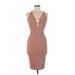 Fashion Nova Casual Dress - Bodycon Plunge Sleeveless: Brown Print Dresses - Women's Size Medium