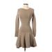 Torn by Ronny Kobo Casual Dress - A-Line Crew Neck Long sleeves: Tan Print Dresses - Women's Size X-Small