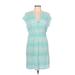 SONOMA life + style Casual Dress - Mini V Neck Short sleeves: Blue Print Dresses - Women's Size Large