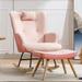 Fabric Rocking Chair with Faux Leather Wingback and Wood Base