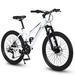 24 Inch Mountain Bike 21 Speed Mountain Bicycle with Daul Disc Brakes 100mm Front Suspension MTB Bike White