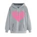 Jalioing Sweatshirt for Women Hooded Pullover Top Spring Long Sleeve Drawstring Heart Print Hoodies (XX-Large Gray)