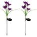 2Pack Solar Lily LED Lights Outdoor Garden 4 Head Lily Flowers Stake Lamps Waterproof Multi-color Changing Decorative Landscape Lawn Lights for Patio Pathway Backyard Purple