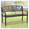 MYXIO Outdoor Bench Garden Bench Patio Bench Wrought Iron Bench Front Porch Bench Park Bench Outdoor Furniture Steel Frame Benches Clearance 50 Inch Black