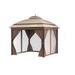 10x10 FT Gazebo Outdoor Gazebo with Alloy Steel Roof Reinforcing Bars Curtains Nettings and Double Roof Brown
