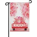 Valentine s Day Garden Flags Pink Heart Garden Flag Double Sided Welcome Flag Love Gnome Car Yard Flags for Outdoor Lawn Porch Romantic Valentines Seasonal Holiday Decor 28x40 Inch