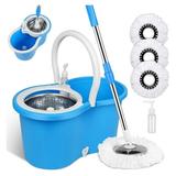 Spin Mop and Bucket with Wringer Set Separate Dirty Water with 3 Microfiber Replacement Mop Head Refills 61 Stainless Steel Adjustable Handle for Floor Cleaning (Mop Bucket 20QT)