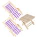 Miniature Beach Chair Table Set: 3pcs Folding Lawn Chairs Foldable Wooden Desk for Seaside Landscape Decor Purple