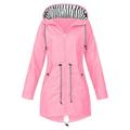 CHUOU Womens Rain Jacket With Hood Lightweight Long Sleeve Windbreaker Zip Up Drawstring Raincoat With Pockets