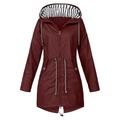 CHUOU Womens Fashion Rain Jacket With Hood Lightweight Long Sleeve Windbreaker Zip Up Drawstring Raincoat With Pockets