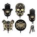 Wooden Wall Hooks - Decor for Wall 4 Pcs Hamsa Hand Key Holder Skull Spiritual Moon Key Holder