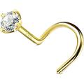 14K Gold Nose Screw - Solid Yellow Gold Nose Piercing Jewelry 20g Stud Screws with 3mm Cubic Zirconia