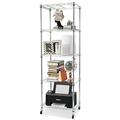 SYTHERS 5-Shelf Metal Storage Rack 24 x 70 x 18 Wire Shelving Unit with Wheels Heavy Duty Kitchen Organizer Shelf Capacity for 220 lbs Per Shelf Silver