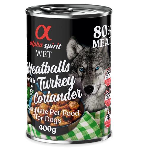 6x 400g Dog Meatballs Truthahn & Koriander Alpha Spirit Hundefutter nass