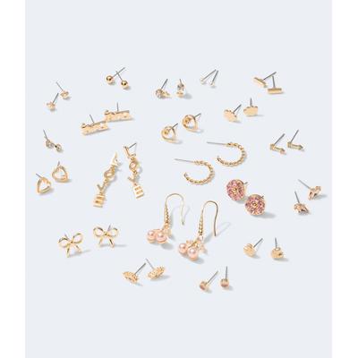 Aeropostale Womens' Love Heart Earring 20-Pack - Gold - Size ONE SIZE - Metal