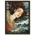 Dreaming of the Sea Woman Sleeping Egon Schiele Style Watercolour Painting Red Brown Blue Carried by Waves Artwork Framed Wall Art Print A4