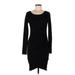 Leith Casual Dress - Mini Scoop Neck Long sleeves: Black Solid Dresses - Women's Size Medium