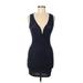 Foreign Exchange Cocktail Dress - Bodycon Plunge Sleeveless: Blue Print Dresses - Women's Size Medium