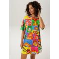 Minikleid ANISTON CASUAL, Damen, Gr. 42, N-Gr, bunt (grün, gelb, pink, lila, orange, blau, gelb, weiß, schwarz, rot), Single Jersey, Obermaterial: 95% Baumwolle, 5% Elasthan, bedruckt, modisch, figurumspielend kniefrei, Rundhals, Kurzarm, Kleider,...