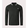 Fred Perry Mens Long Sleeve Twin Tipped Polo Shirt - Colour: T50 Night Green/Snow White - Size: Medium